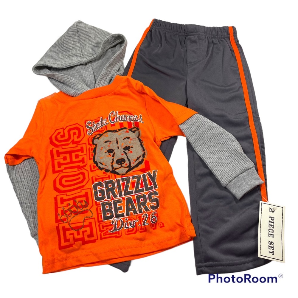 NWT Little Rebels orange hoodie with graphic gray fleece pant size 24M